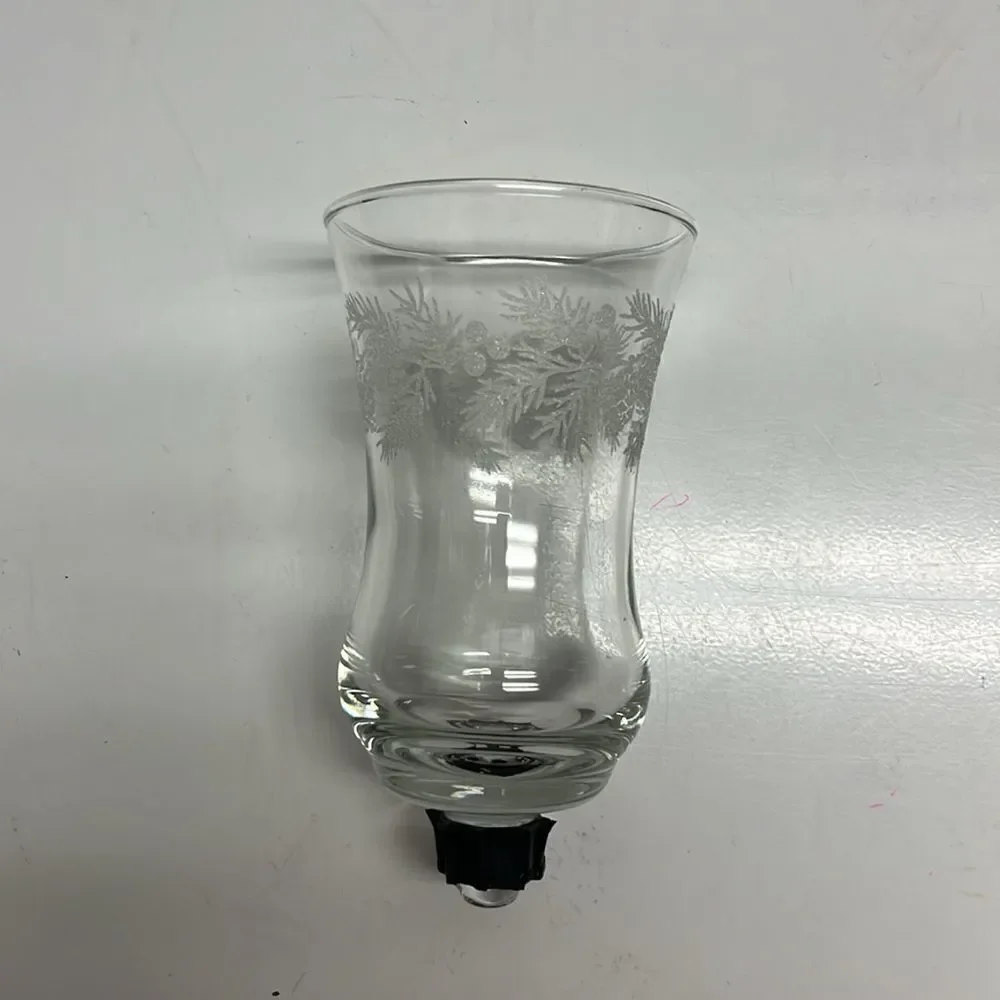 Metal Vintage Candlestick Holder Glass Etched Votive with Christmas Floral Ring